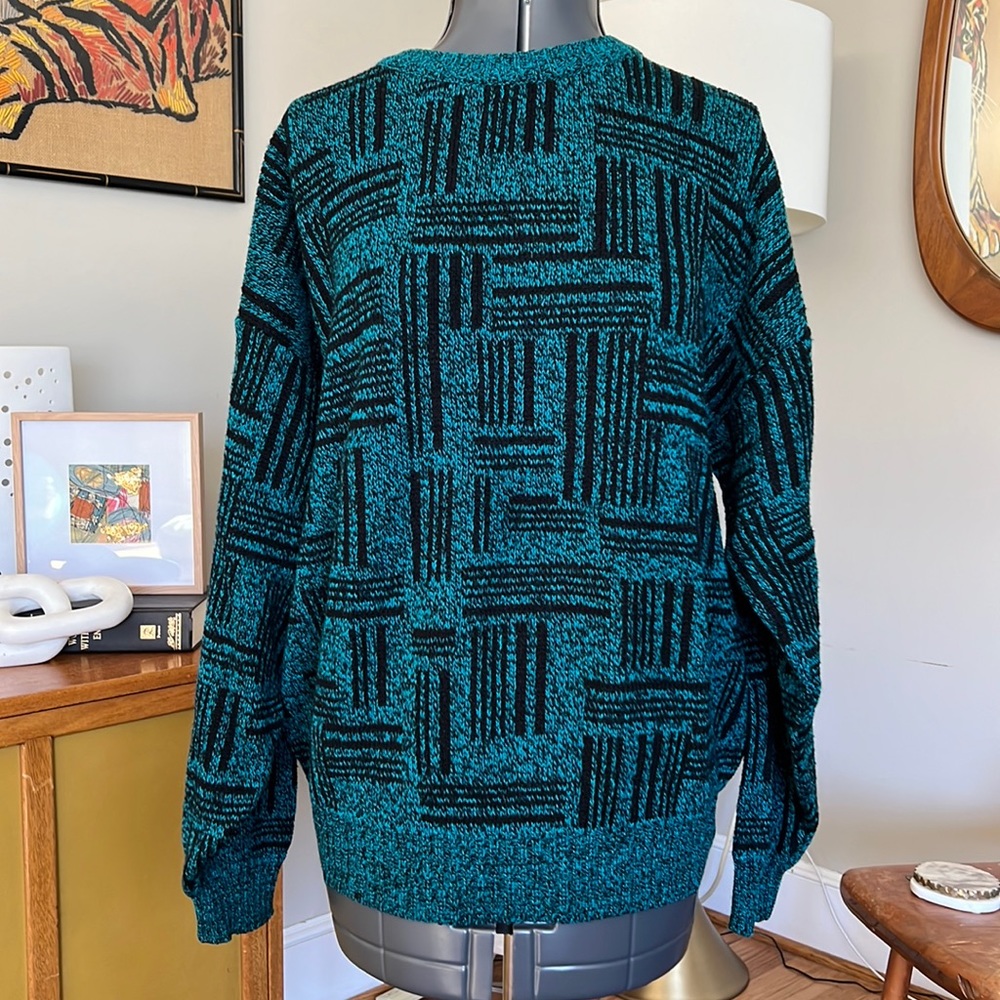 Vintage 80-90’s Shah Safari Teal & Black Sweater Size L